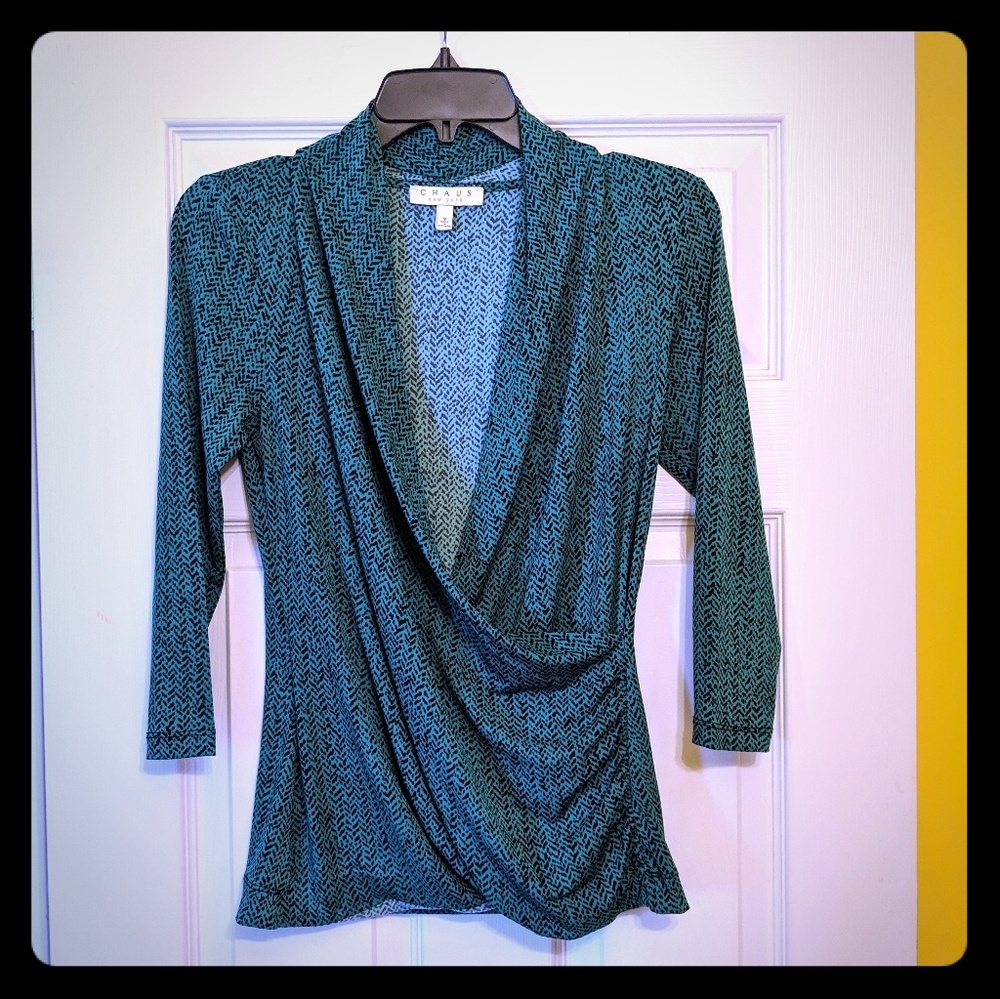 NYC fayx wrap blouse (S) green